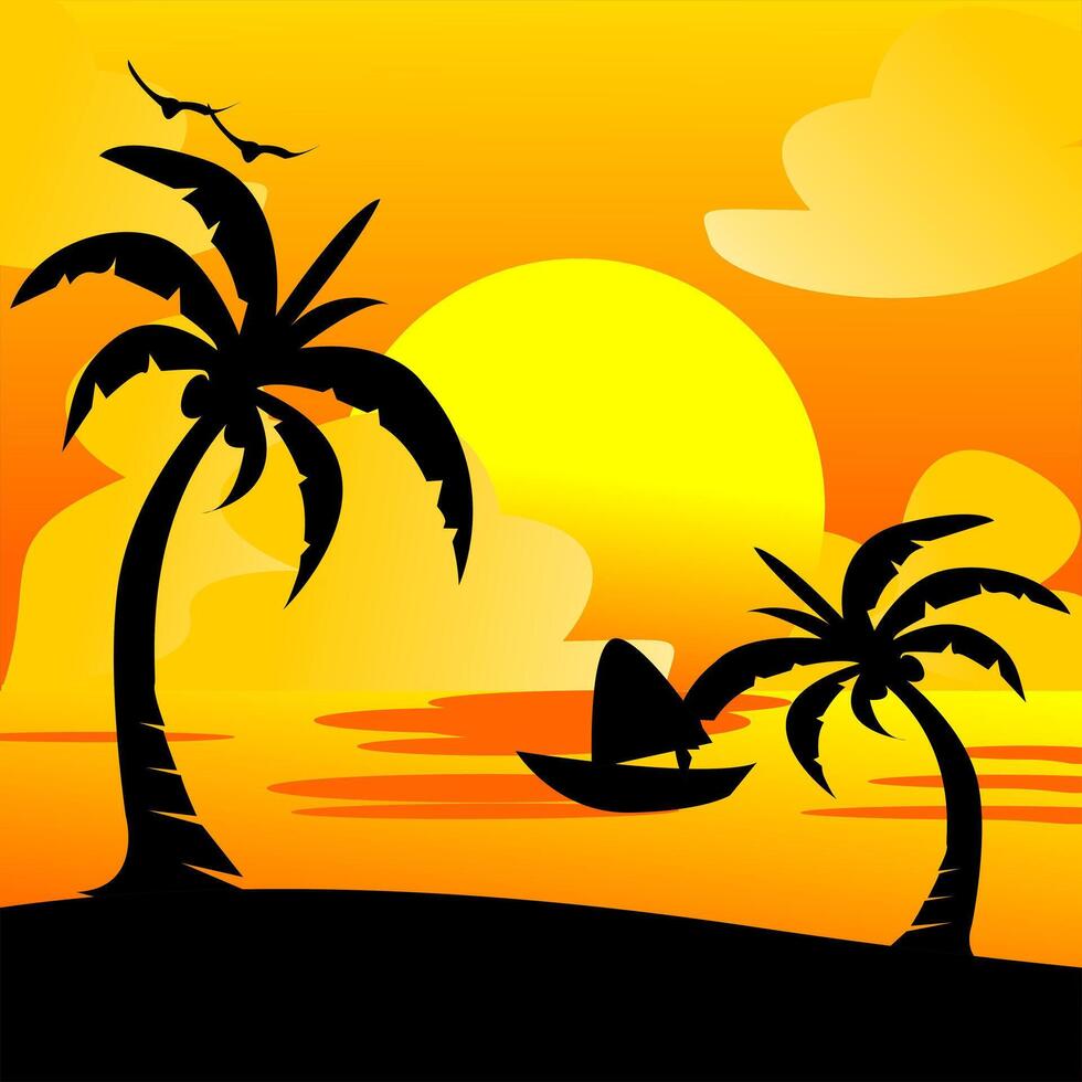 beach silhouette, view vector