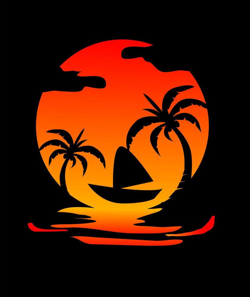 beach silhouette, view vector