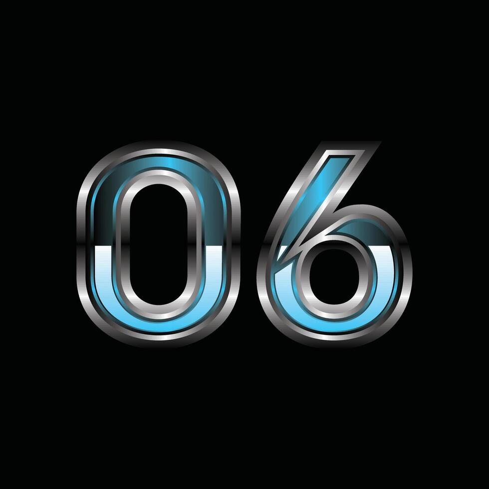 Blue Metallic Number 06 Modern Geometric Creative Icon Design Template Logo vector