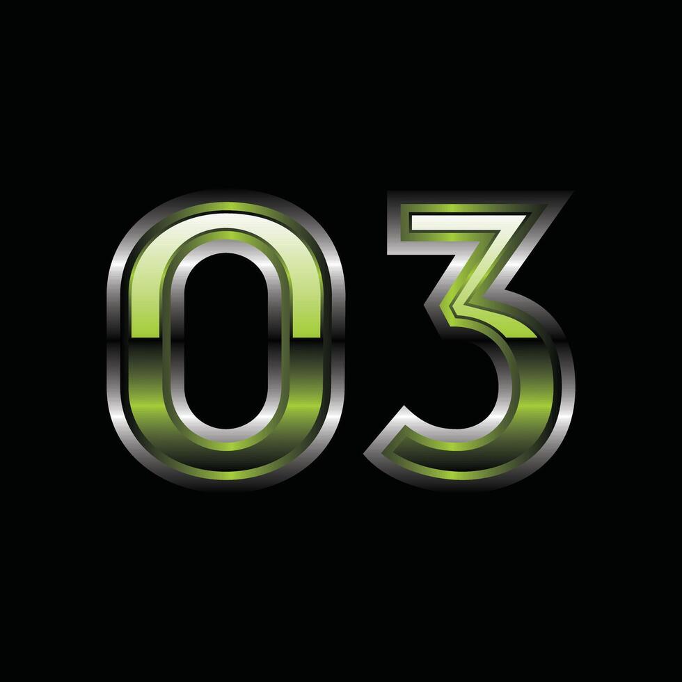Green Metallic Number 03 Modern Geometric Business Creative Design Template Logo vector