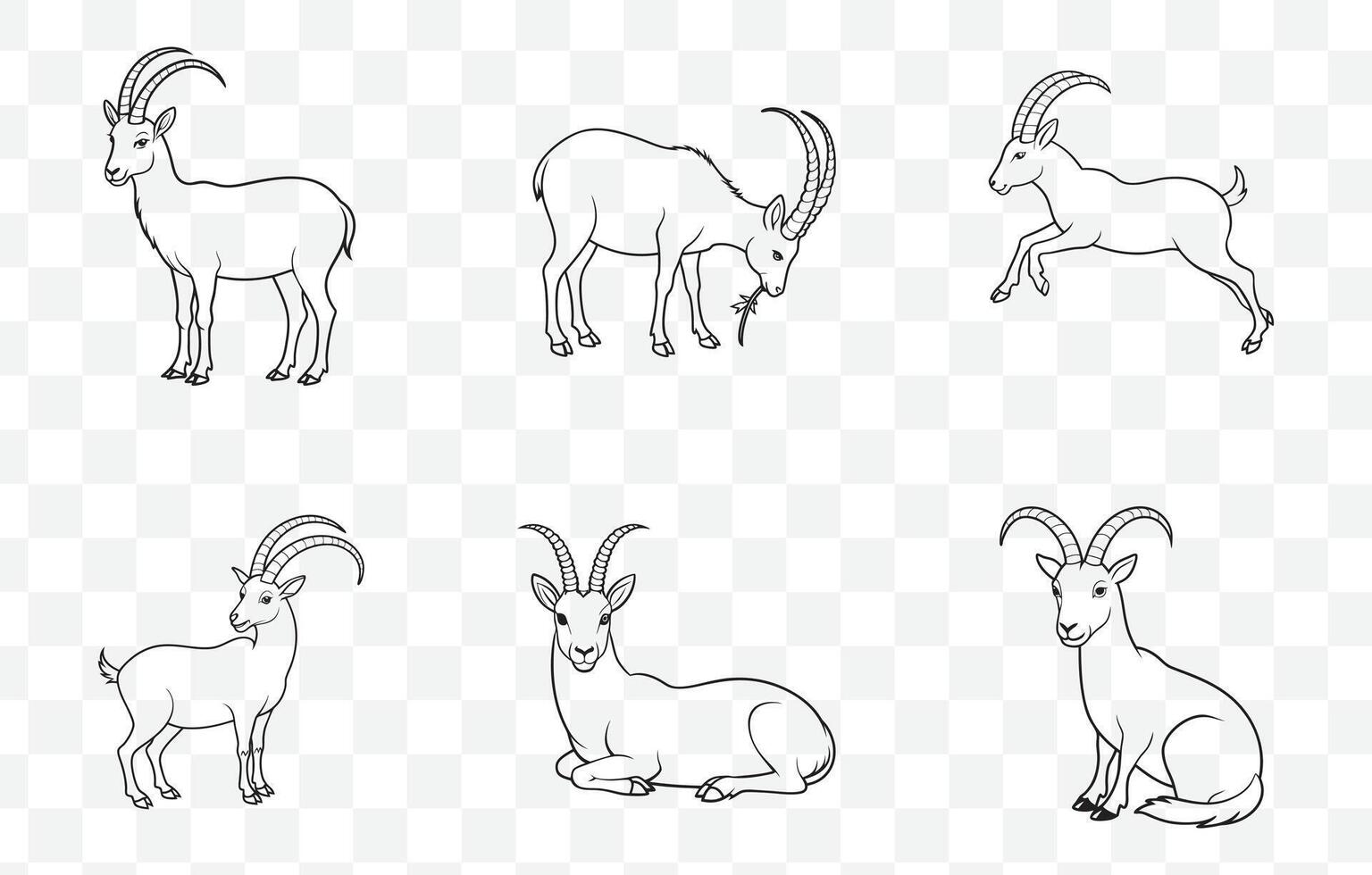 Print Ibex Line Art Set Featuring Stunning Designs for Artistic Projects and Graphic Use vector