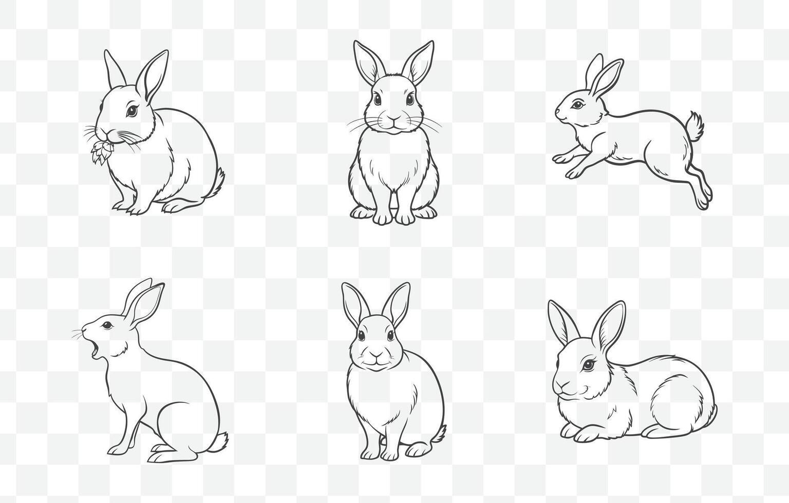 Print Collection of Rabbit Line Art Illustrations vector