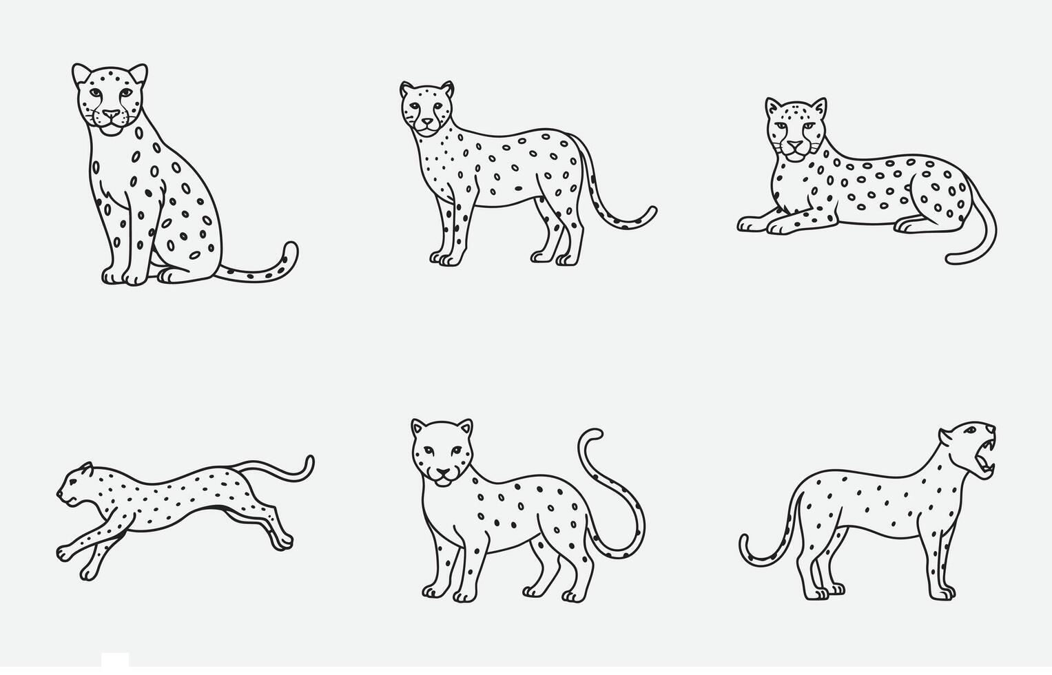 Print Exquisite Leopard Line Art Set - Majestic Wildlife Illustrations for Creative Projects vector