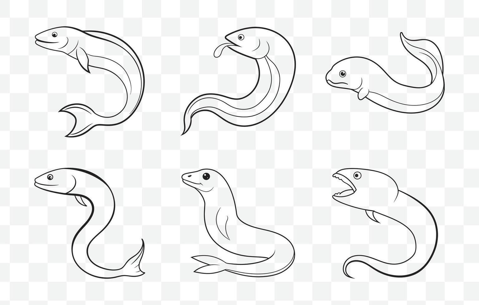 Print Comprehensive Collection of Intricate Eel Line Art Set for Diverse Creative and Artistic Projects with Detailed and High Quality Designs vector