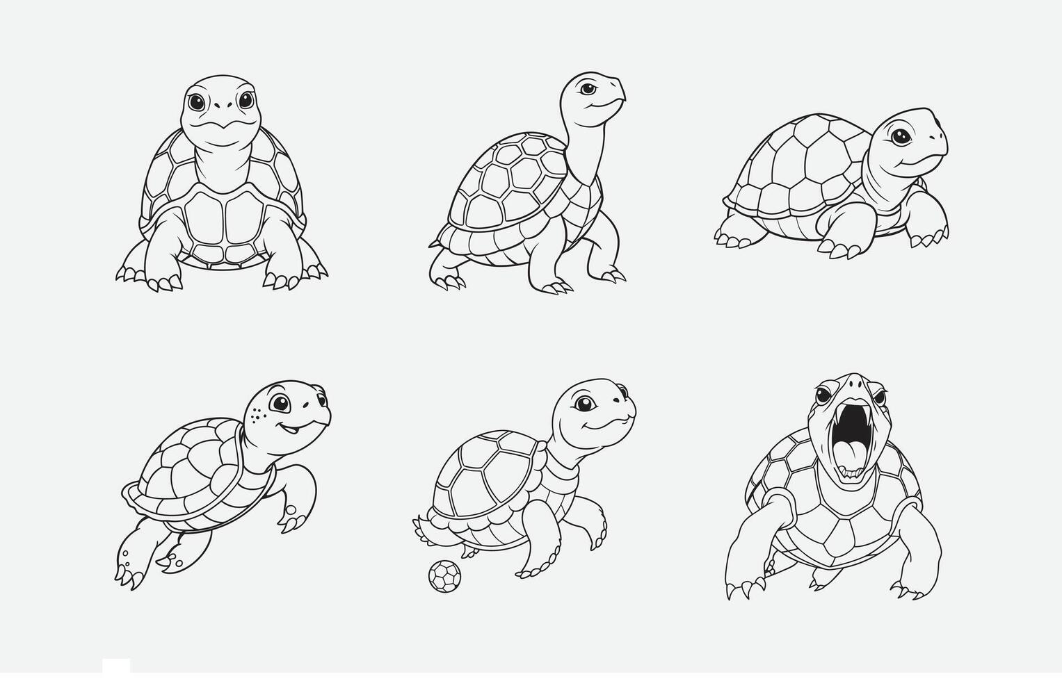 Print Exquisite Turtle Line Art Set, Intricate and Elegant Designs for Creative Projects vector