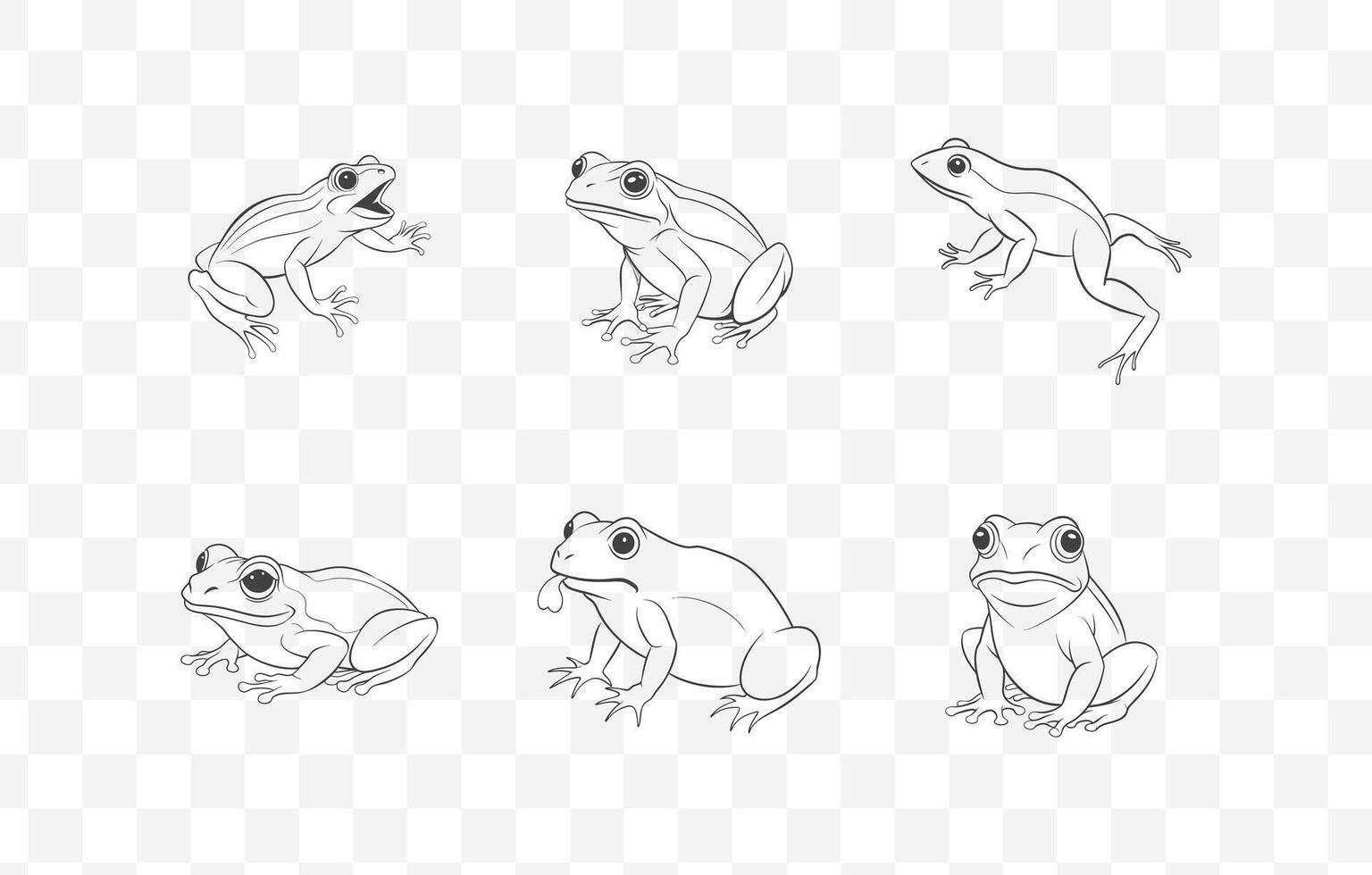 Print Comprehensive Collection of Detailed Frog Line Art Illustrations for Creative Design Projects and Artistic Endeavors vector