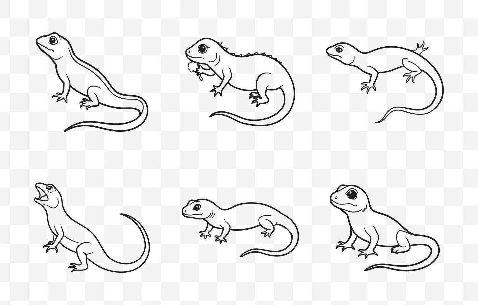 Print Lizard Line Art Set Collection of Intricate and Unique Designs for Creative Projects vector
