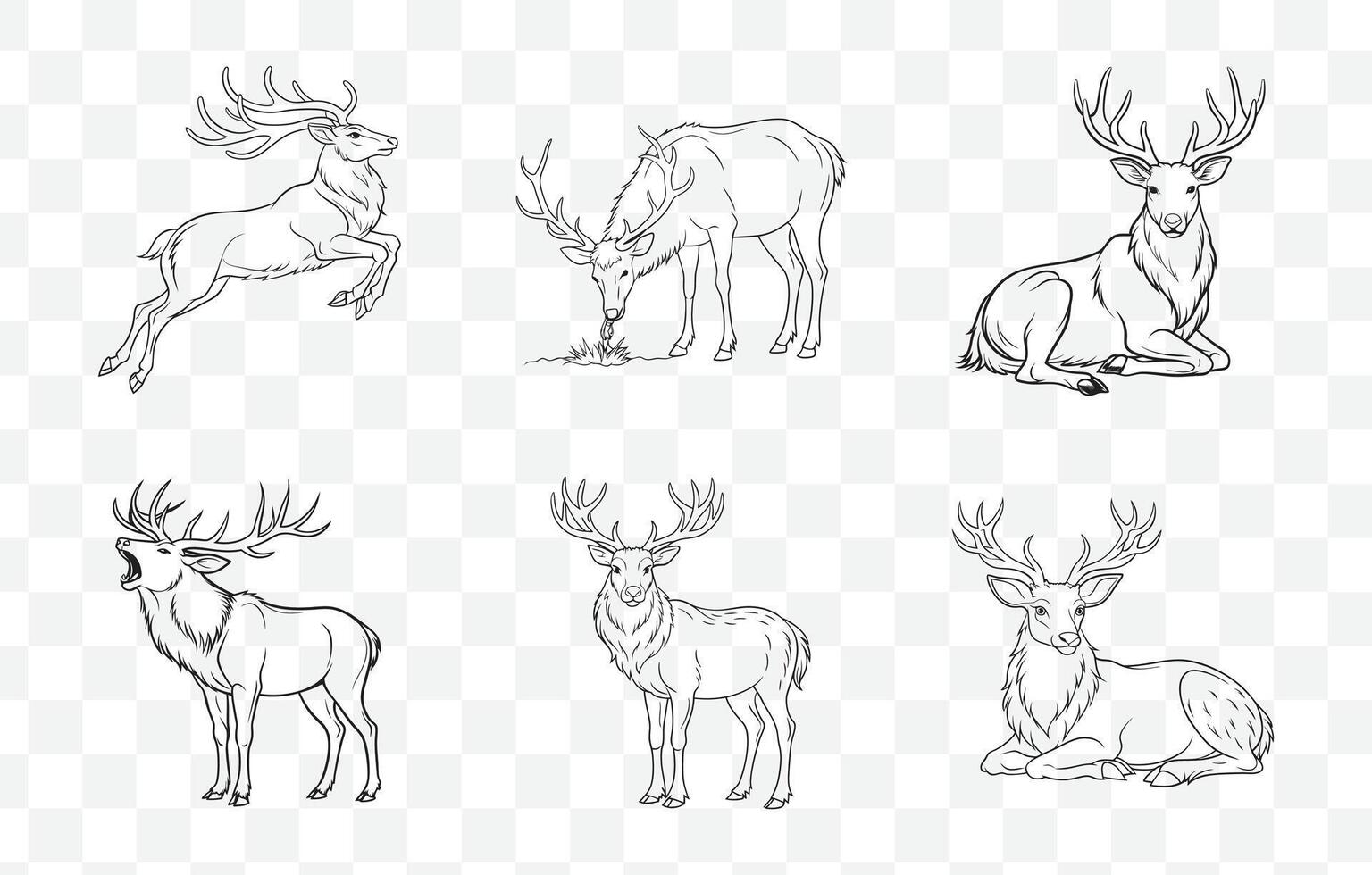 Print Elk Line Art Set for Graphic Design Projects and Creative Artwork vector