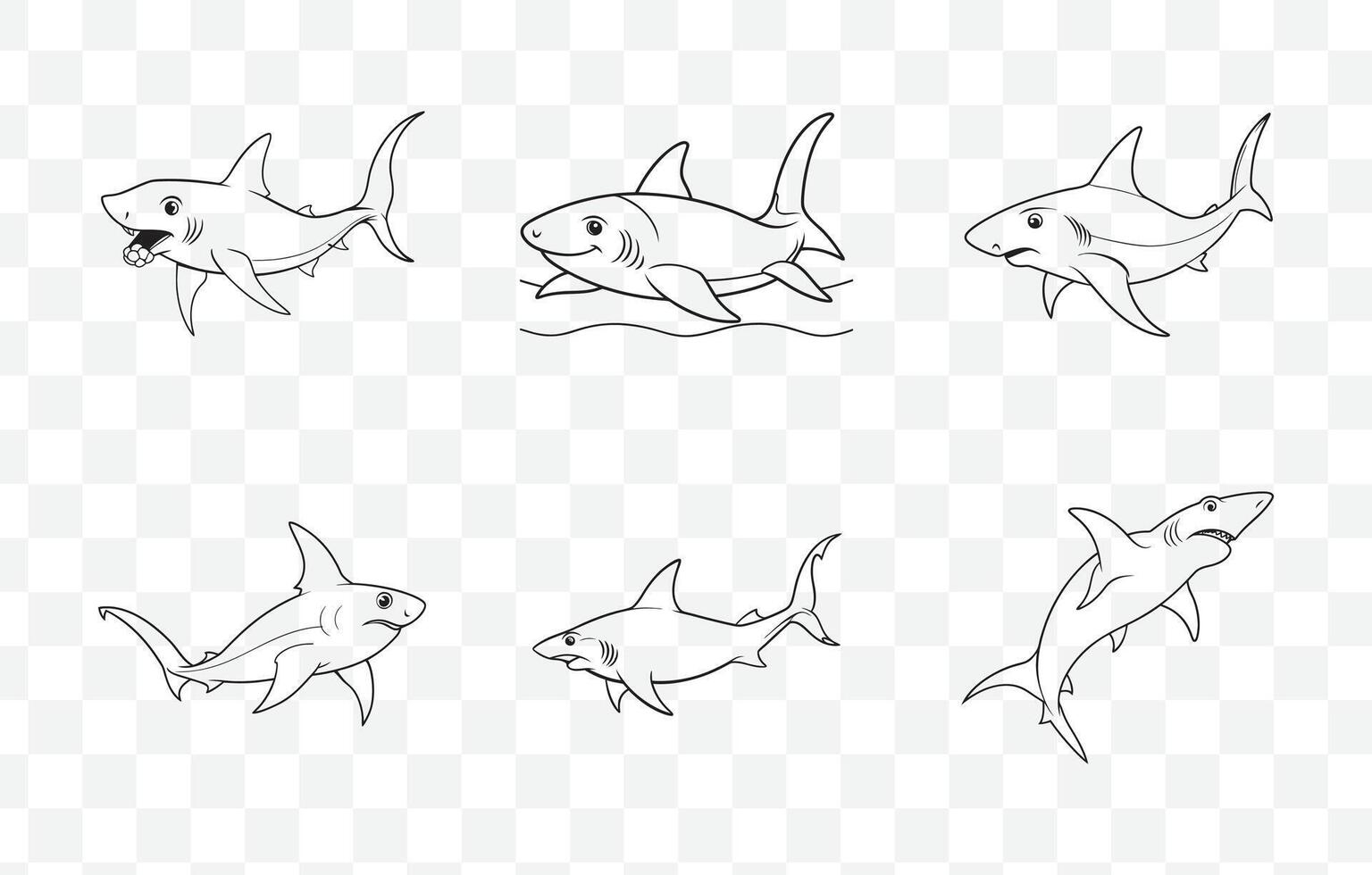 Print Hammerhead Shark Line Art Set High Quality Outline Drawings of Hammerhead Sharks for Digital Design and Print vector