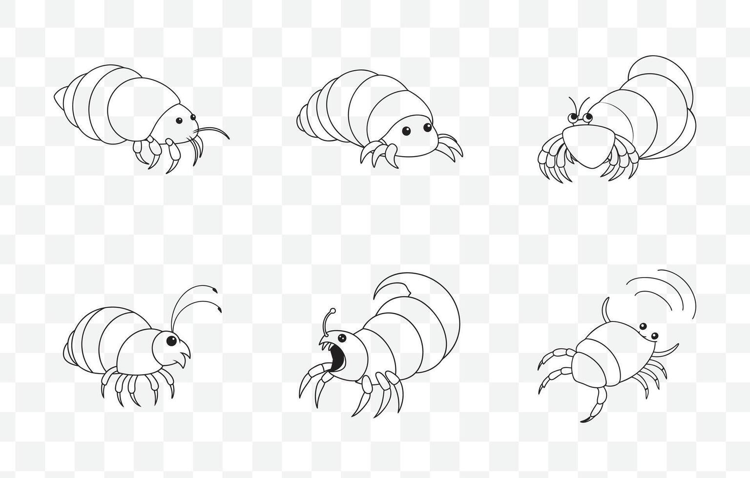 Print Unique and Creative Hermit Crab Line Art Set for Nature and Marine Life Illustrations vector