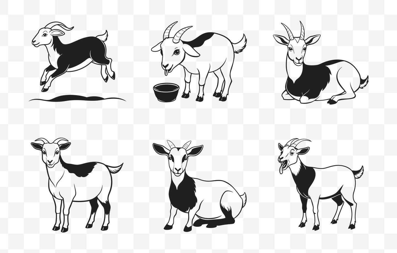 Print Collection of Illustrations Featuring Goats with Black Coloring vector