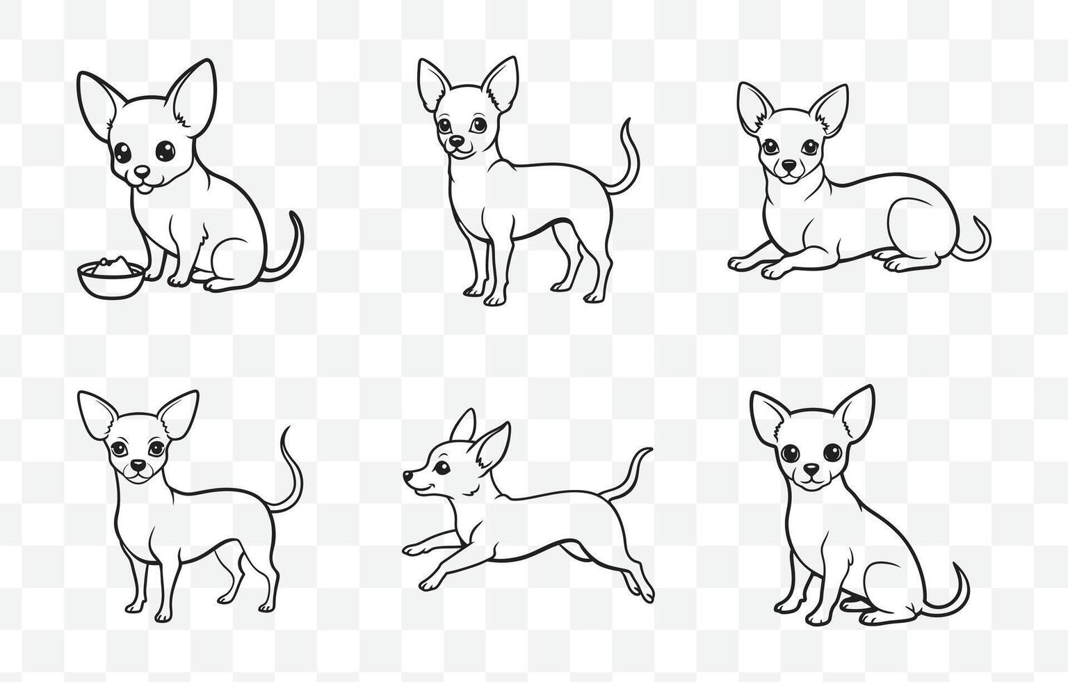 Print Detailed Chihuahua Line Art Set for Graphic Design and Illustration Projects vector