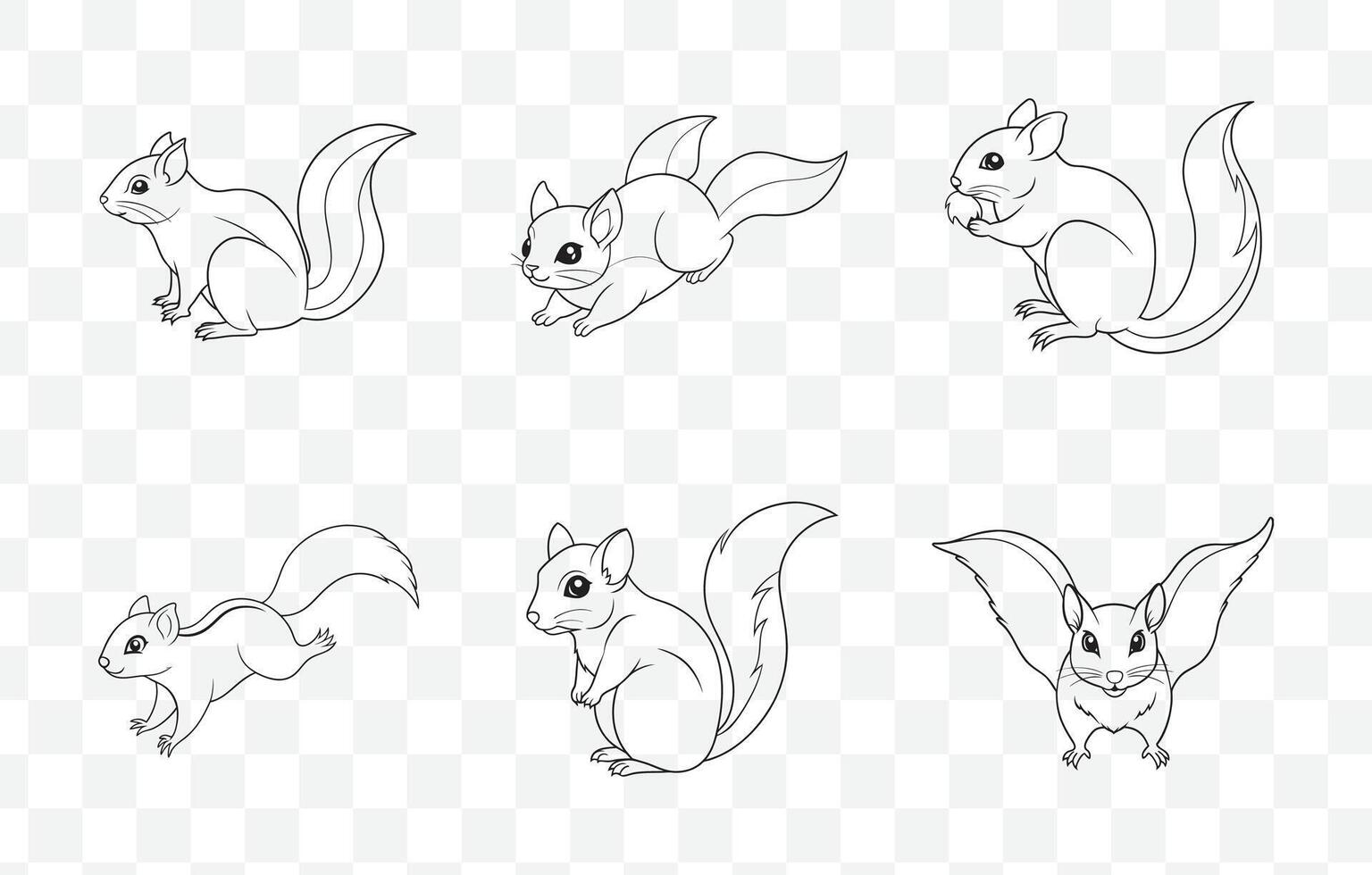 Print Comprehensive Collection of Detailed Flying Squirrel Line Art Illustrations Perfect for Design Projects vector