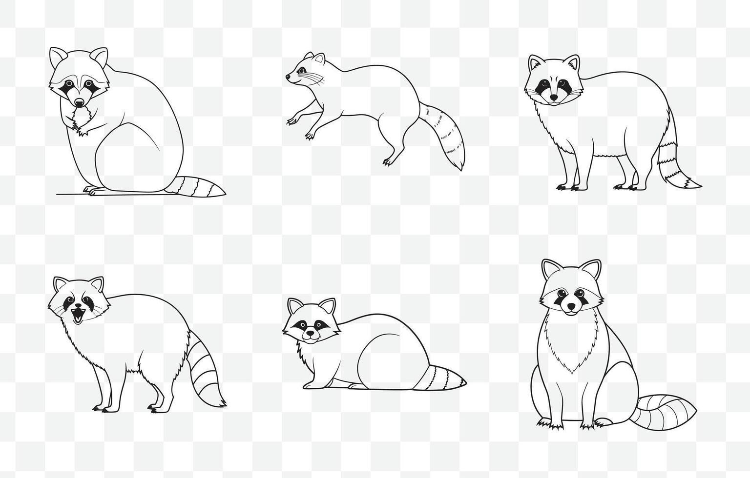 Print Detailed and Creative Raccoon Line Art Set for Artistic and Graphic Design Projects vector