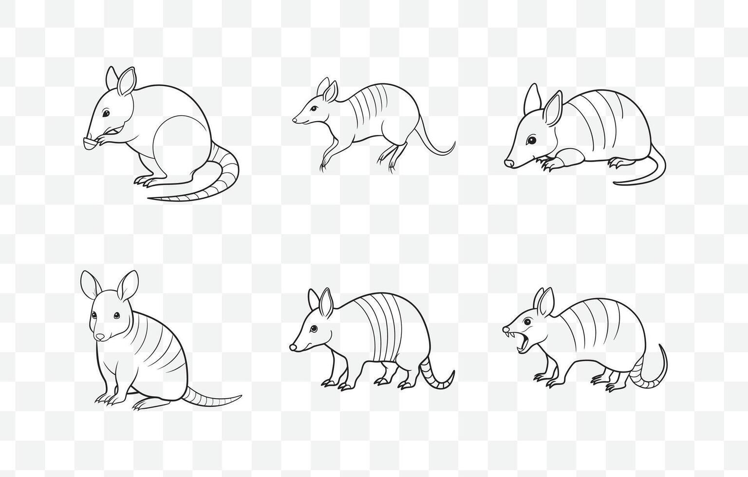 Print Comprehensive Collection of High-Quality Armadillo Line Art Set for Illustrators and Designers Featuring Diverse and Detailed Armadillo Illustrations vector
