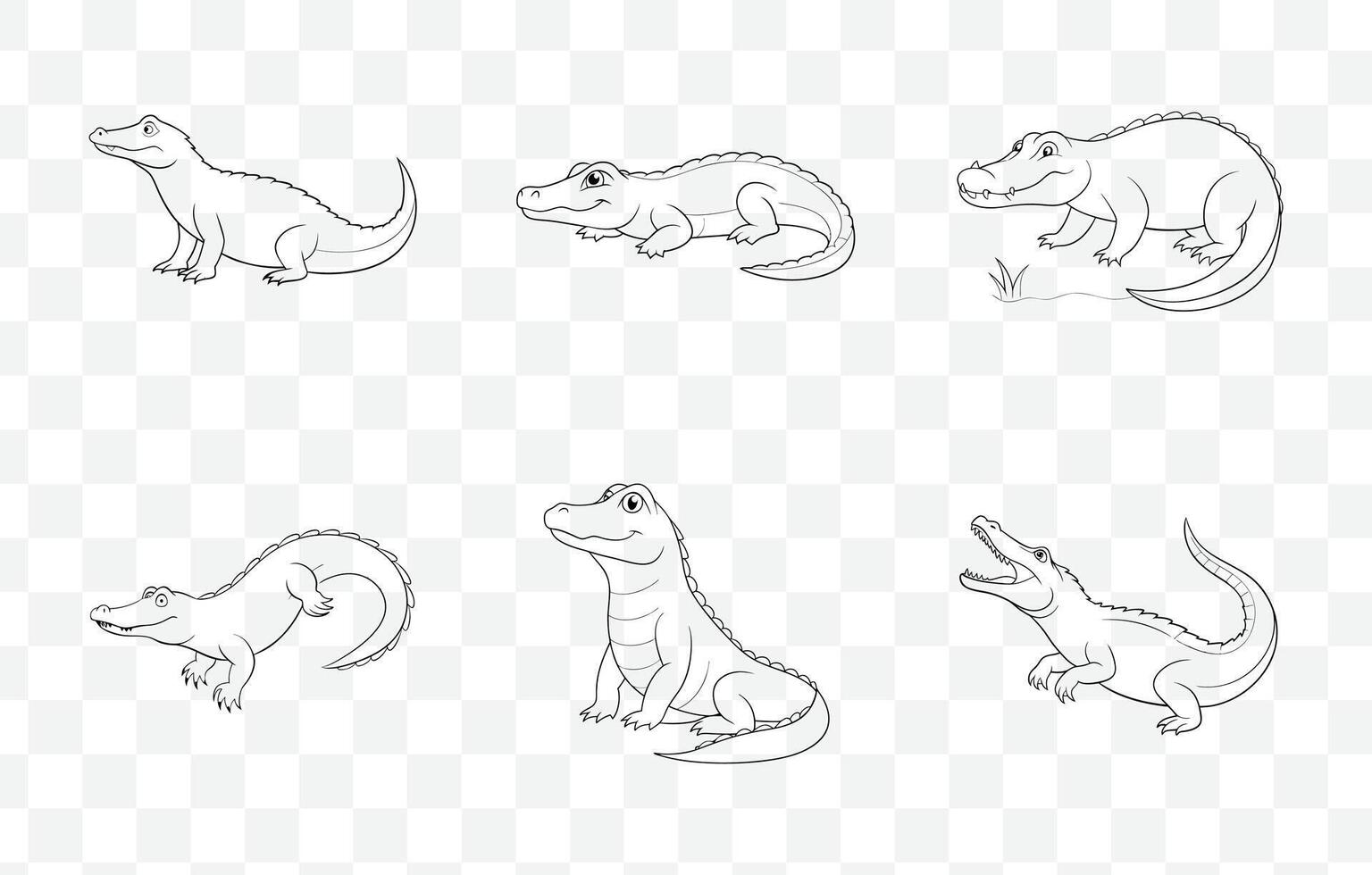 Print Comprehensive Collection of Alligator Line Art Illustrations for Diverse Artistic and Design Needs vector