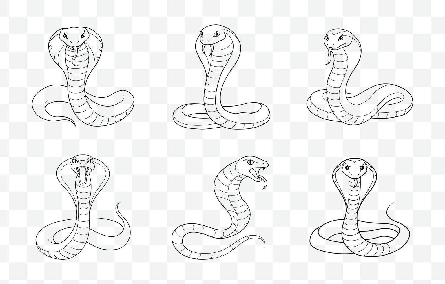 Print King Cobra Line Art Set with Detailed Illustrations and Creative Designs for Graphic Projects vector