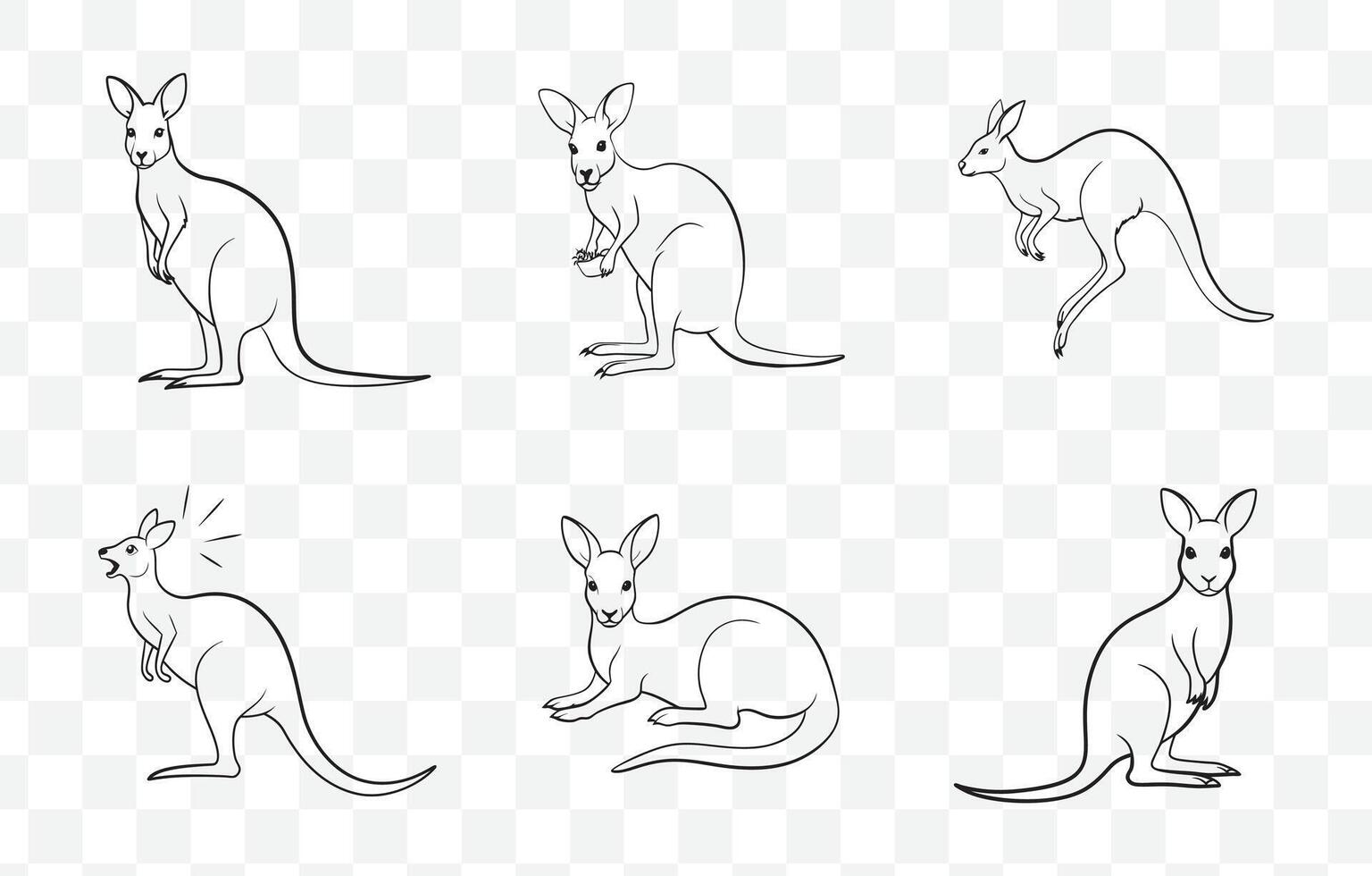 Print Kangaroo Line Art Set Featuring Unique Designs for Creative Projects and Artworks vector