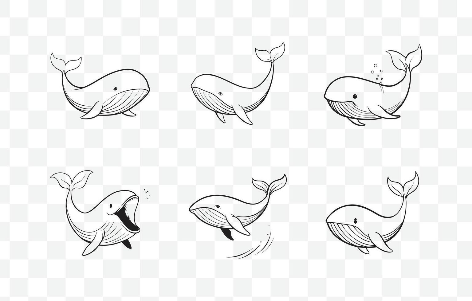 Print Exquisite Blue Whale Art Set Perfect for Marine Themed Designs and Illustrations vector