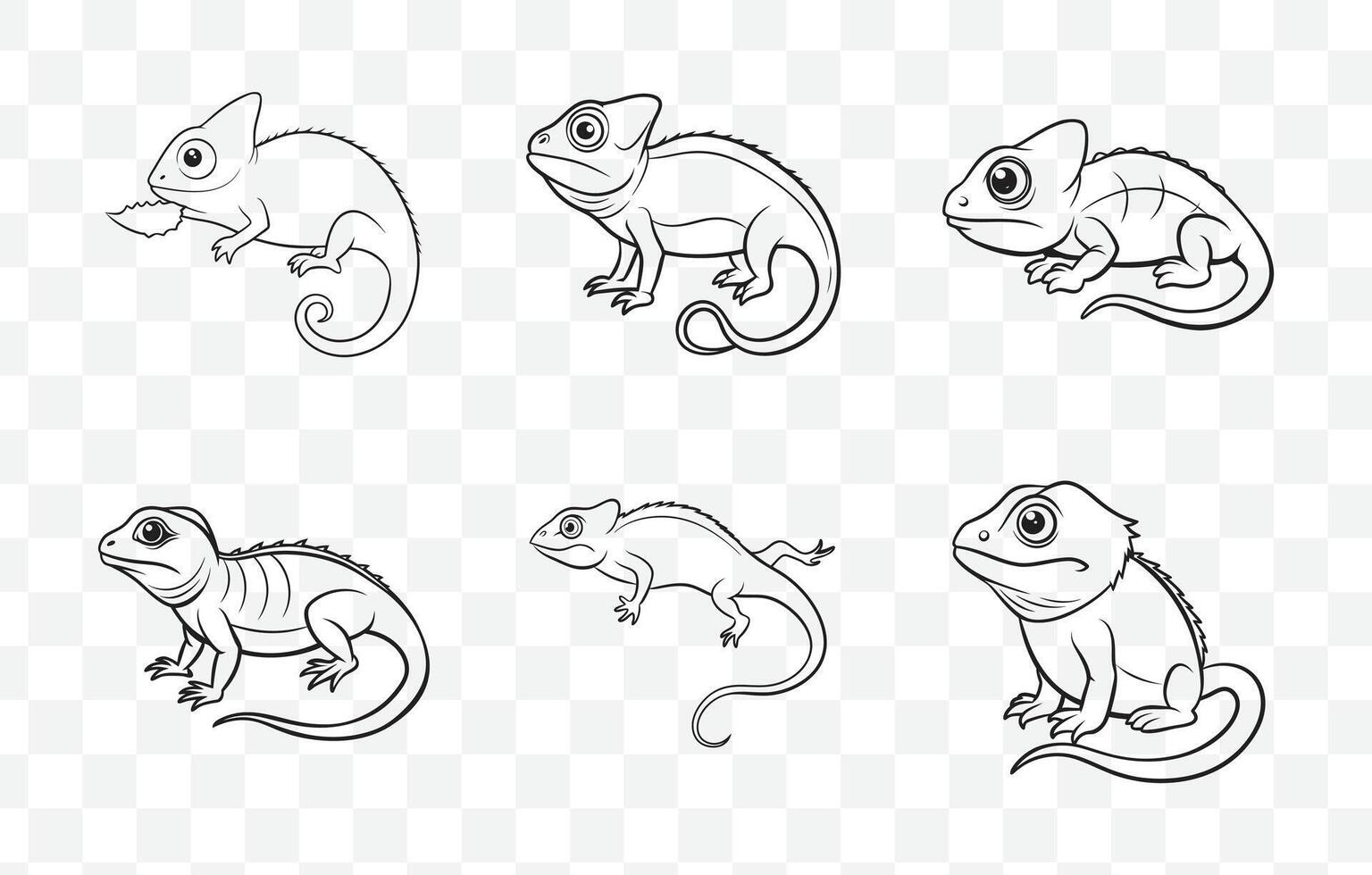 Print Detailed Chameleon Line Art Set for Designers and Illustrators with High Quality and Intricate Design Elements vector