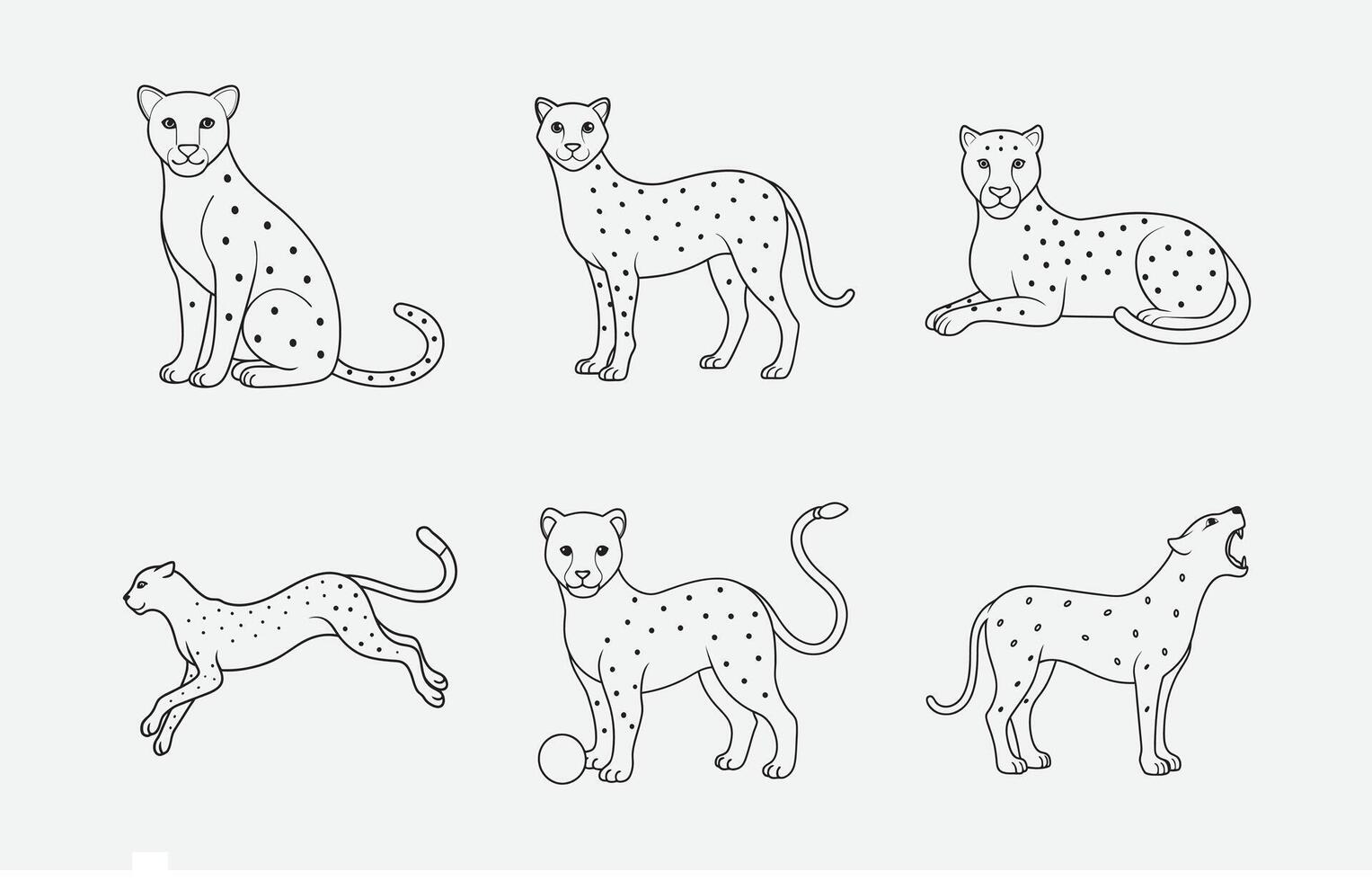 Print Ultimate Cheetah Line Art Set, Exquisite Designs for All Your Creative Needs vector