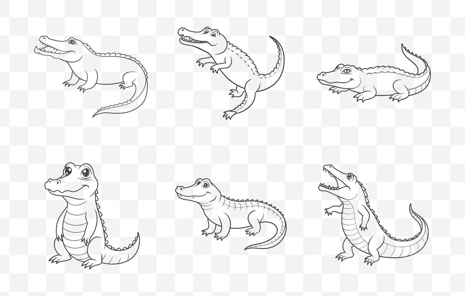 Print Crocodile Line Art Set Collection vector
