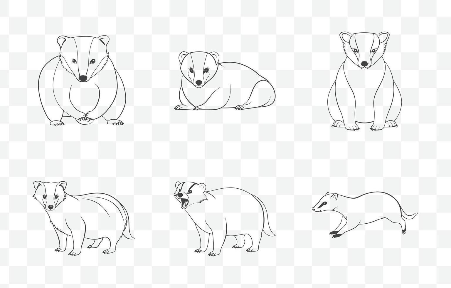 Print Complete Collection of Badger Line Art Set for Graphic Design and Illustration Projects vector