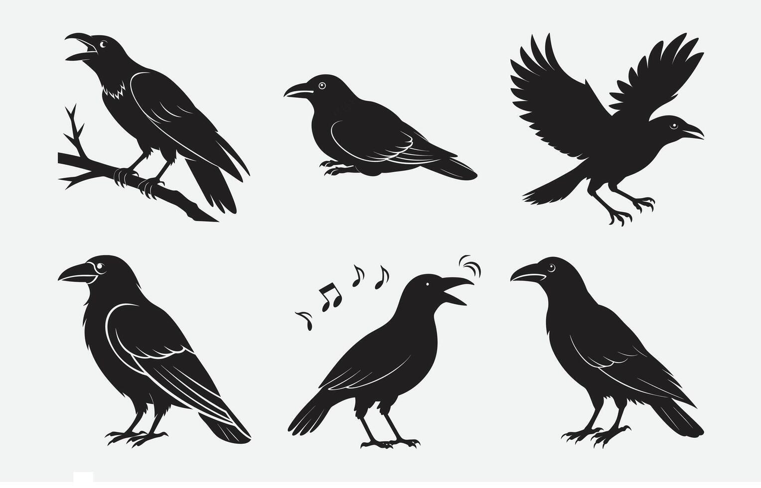 Print Ultimate Crow Silhouette Set, High-Quality Designs for Creative Projects vector