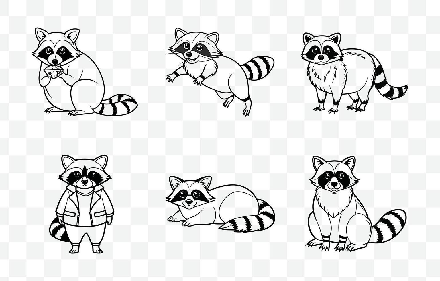 Print Racoon Line Art Set Featuring Diverse Designs and Unique Styles for Creative Projects vector