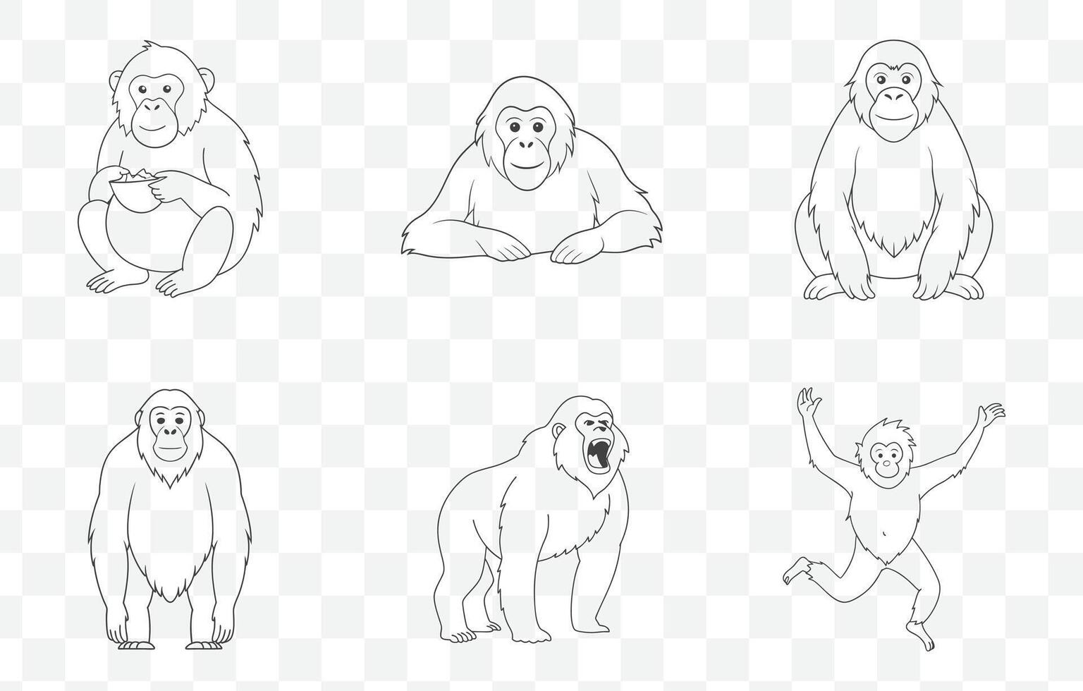 Print Orangutan Line Art Set Collection of Detailed and Beautiful Designs vector