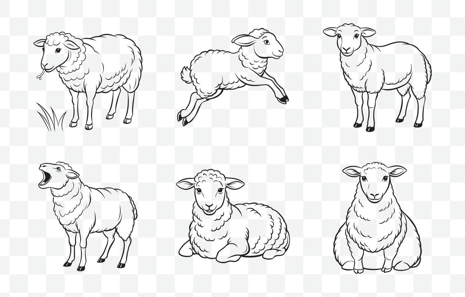 Print Sheep Line Art Set Detailed Illustrations of Sheep in Minimalist Line Art Style Perfect for Farm and Animal Lovers vector