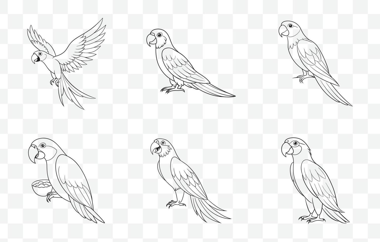 Print Vibrant Macaw Line Art Set Featuring Detailed Illustrations for Creative Projects vector