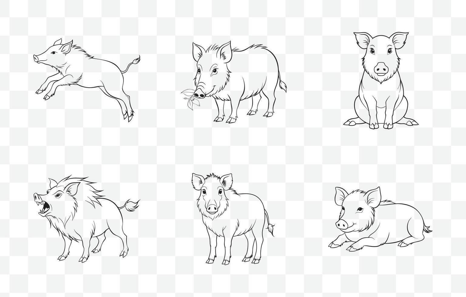 Print Boar Line Art Set for Graphic Design and Creative Projects Featuring Detailed Illustrations vector