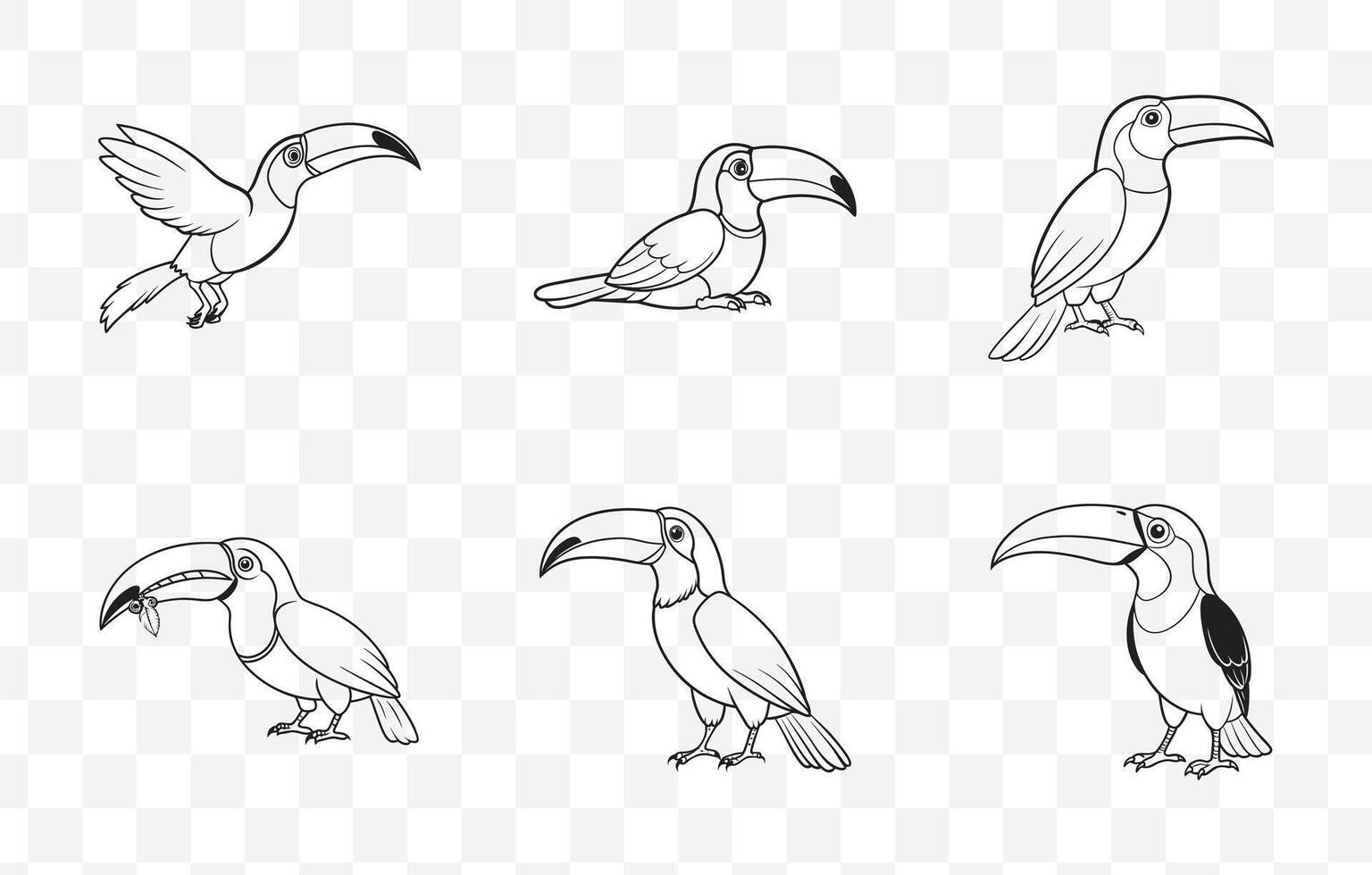 Print Elegant Toucan Line Art Set for Detailed Artistic Designs and Creative Projects vector