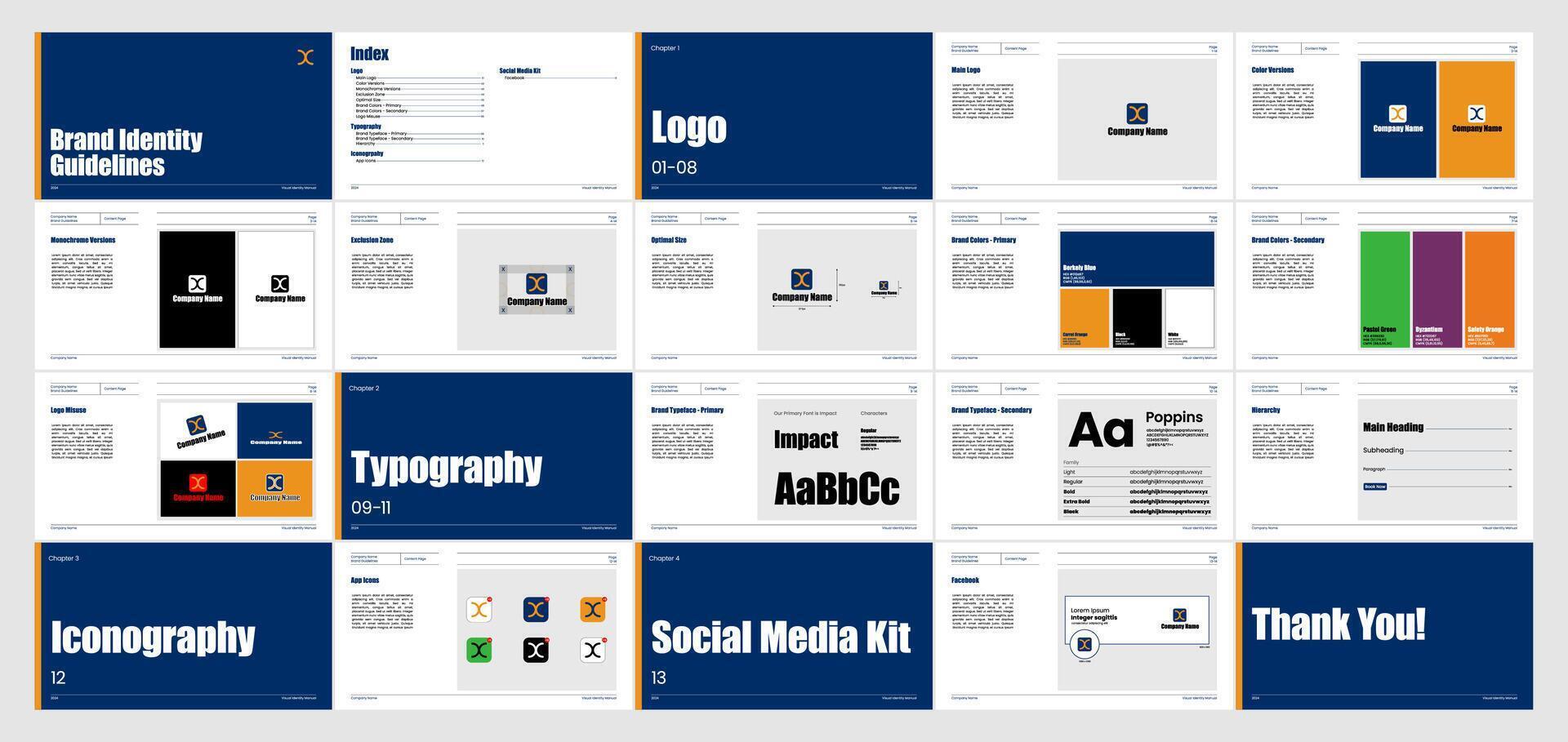 Modern Blue and Yellow Brand Guideline Template vector