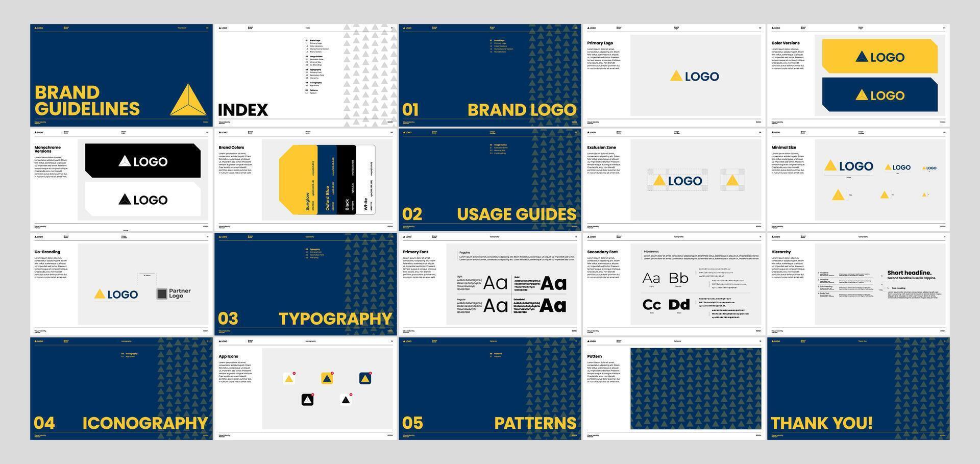 Blue and Yellow Premium Minimal Logo Brand Book Guide vector