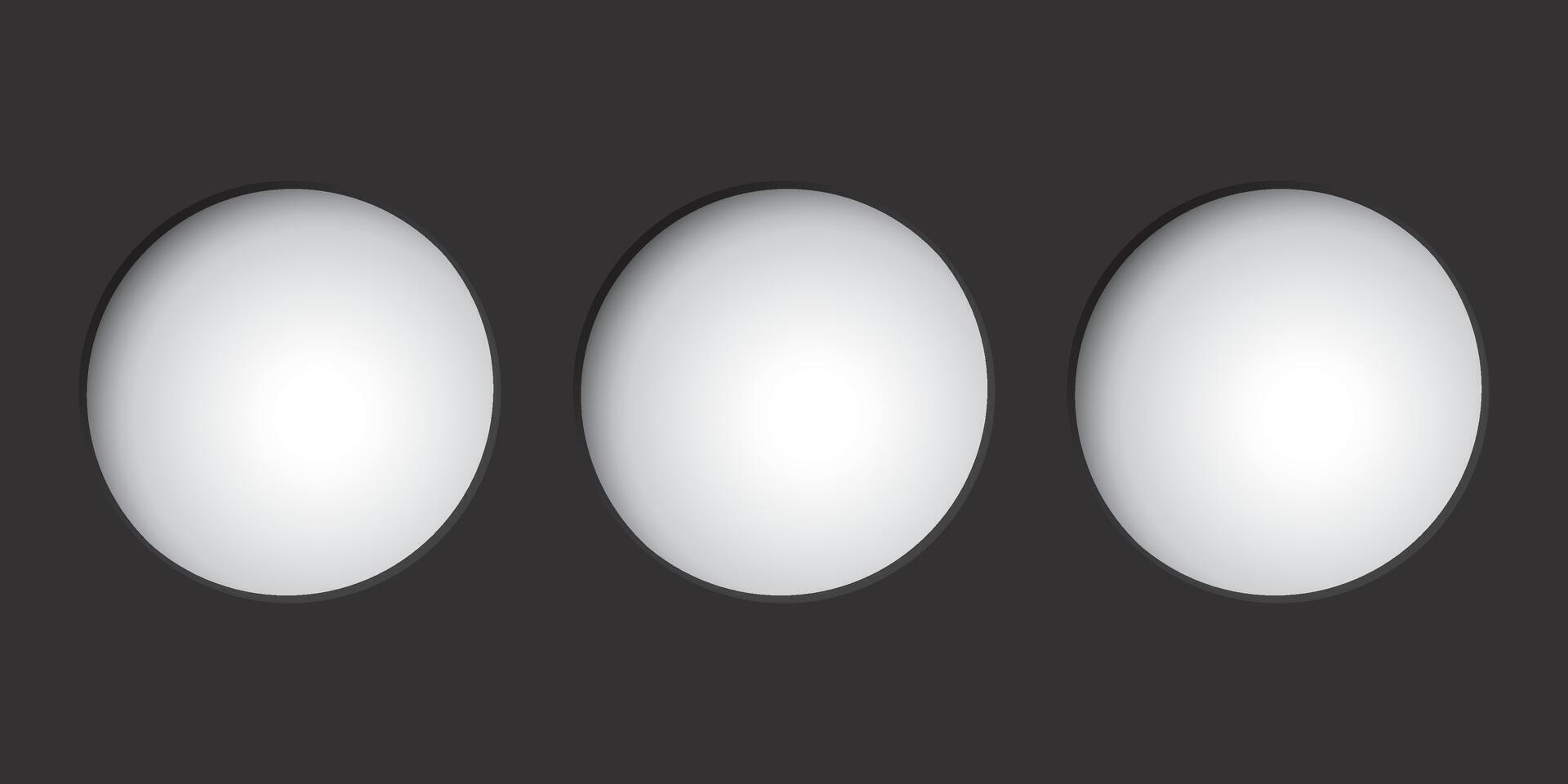 Three of abstract 3D circle frame paper cut style on matt black background graphic illustration have blank space. vector