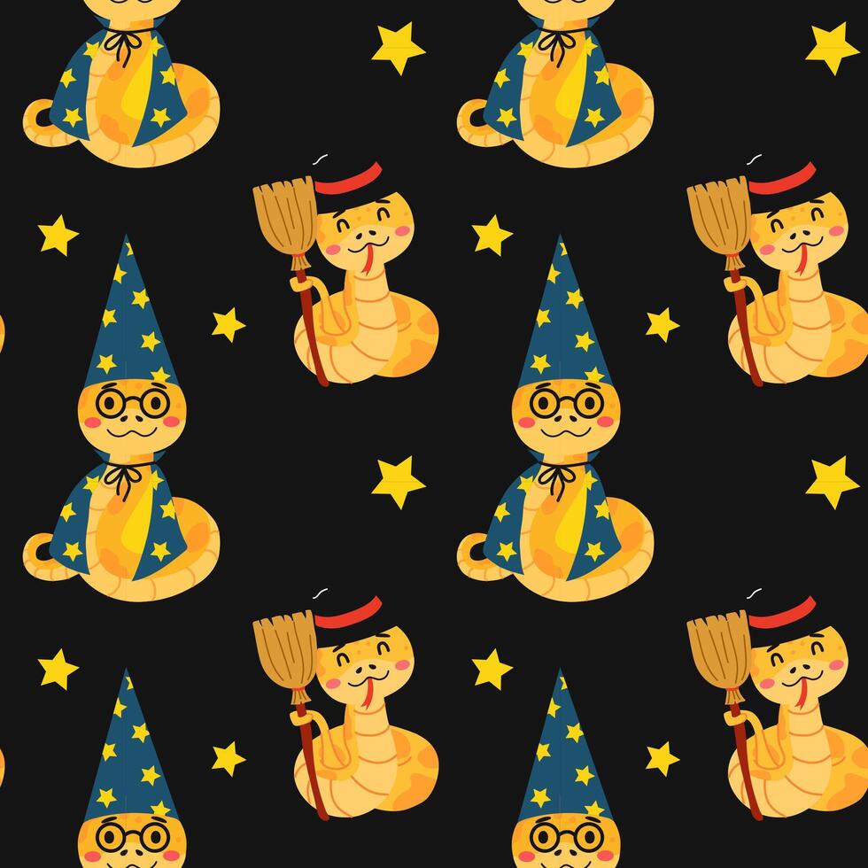 A seamless pattern featuring cute cartoon snakes vector