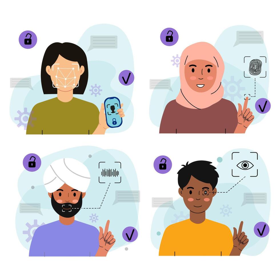 Diverse People Using Biometric Security vector