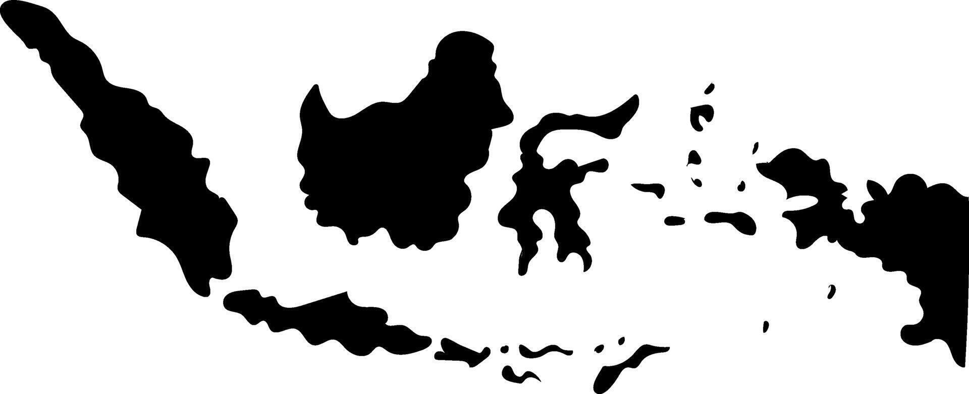 A black and white silhouette of the island nation of Indonesia. vector