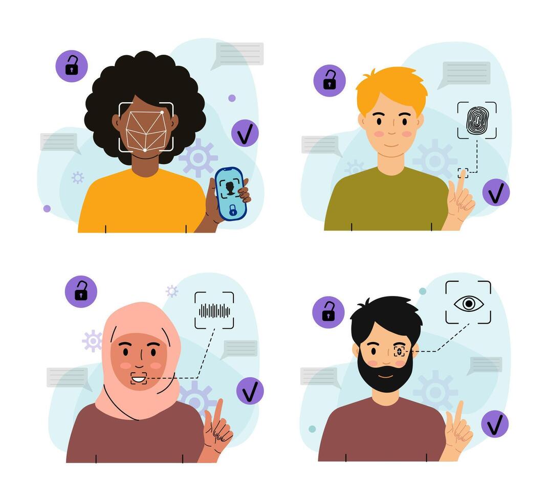 Diverse People Using Biometric Authentication vector