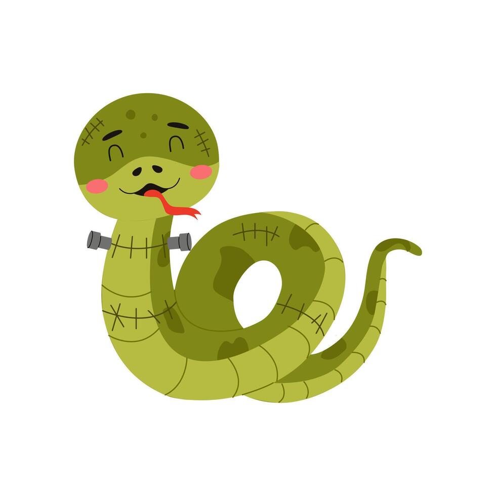 Stitched Green Snake Cartoon Illustration vector