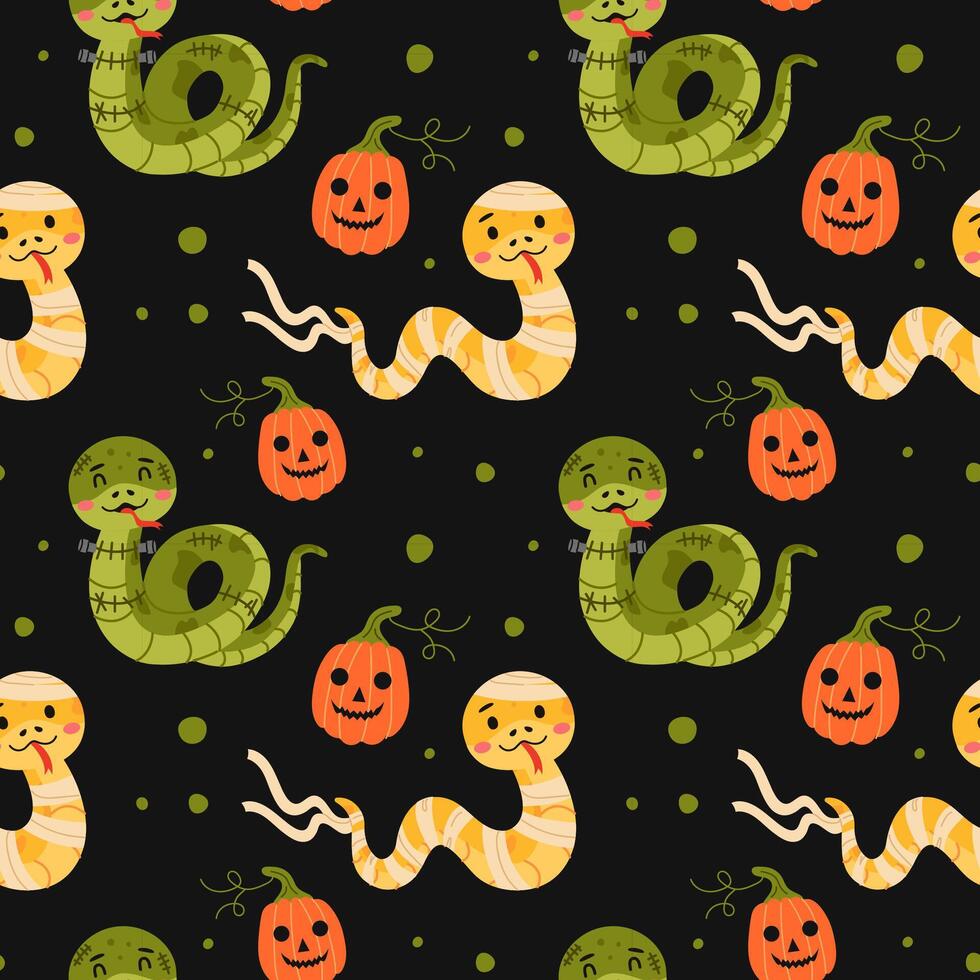 Cute Halloween Snake and Pumpkin Pattern vector