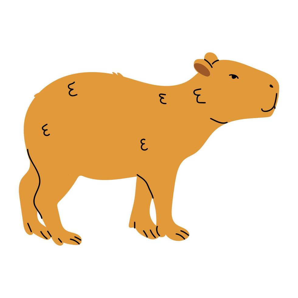 A simple, cartoon illustration of a capybara standing on a white background. vector
