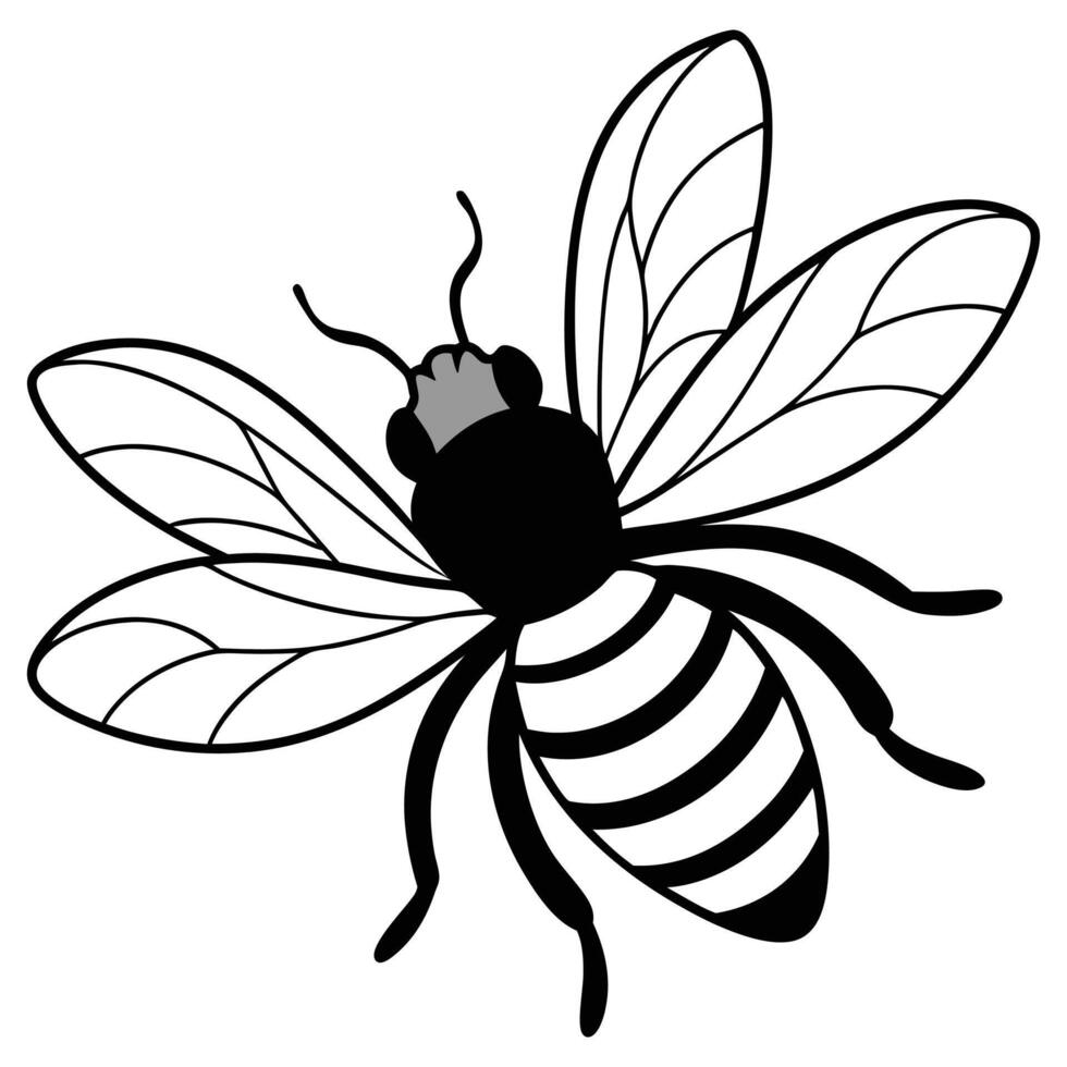 Bee Art illustration. Bee Silhouette. Colorful bee icon. Black and white Bees. Cartoon bee icon set. Bee flying on a dotted route isolated on the white background. illustration. vector