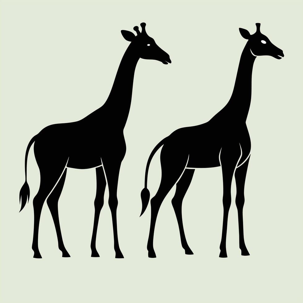 Giraffe silhouette. Giraffe black icon on white background. Giraffe Silhouette illustrations. Group of many giraffe in different poses. Giraffe line Art illustration. vector