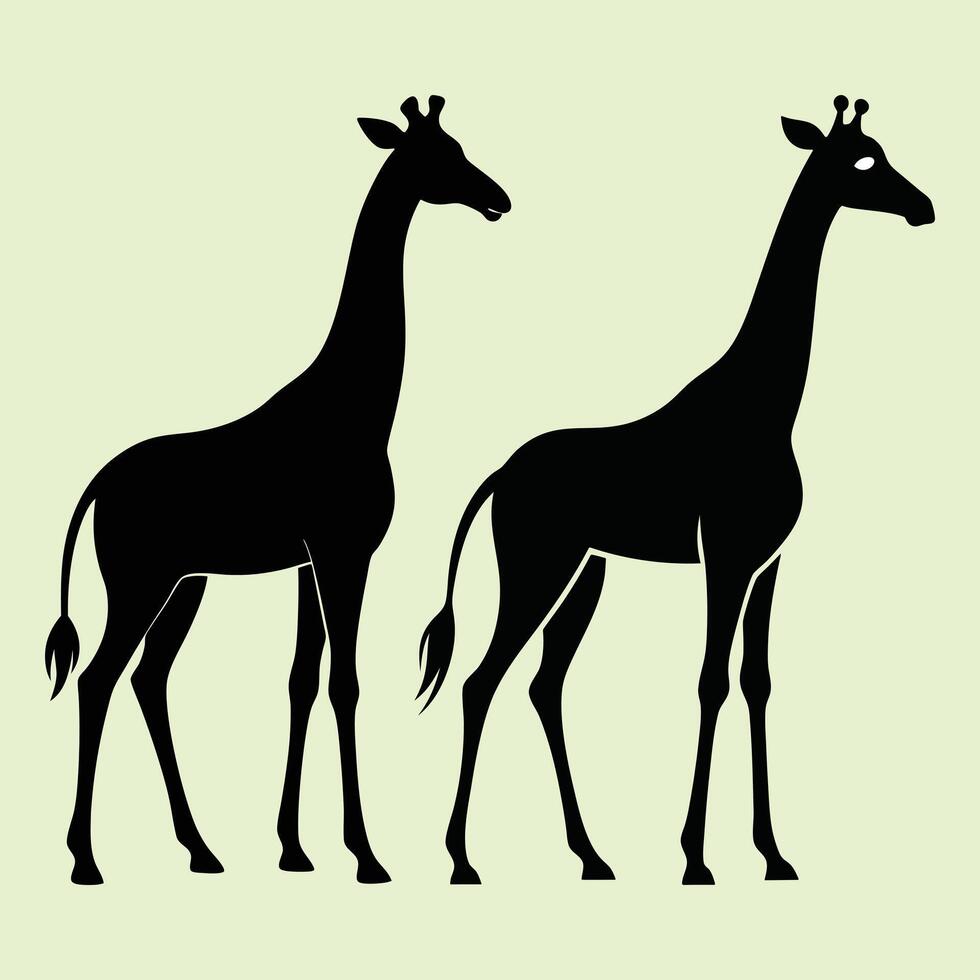 Giraffe silhouette. Giraffe black icon on white background. Giraffe Silhouette illustrations. Group of many giraffe in different poses. Giraffe line Art illustration. vector