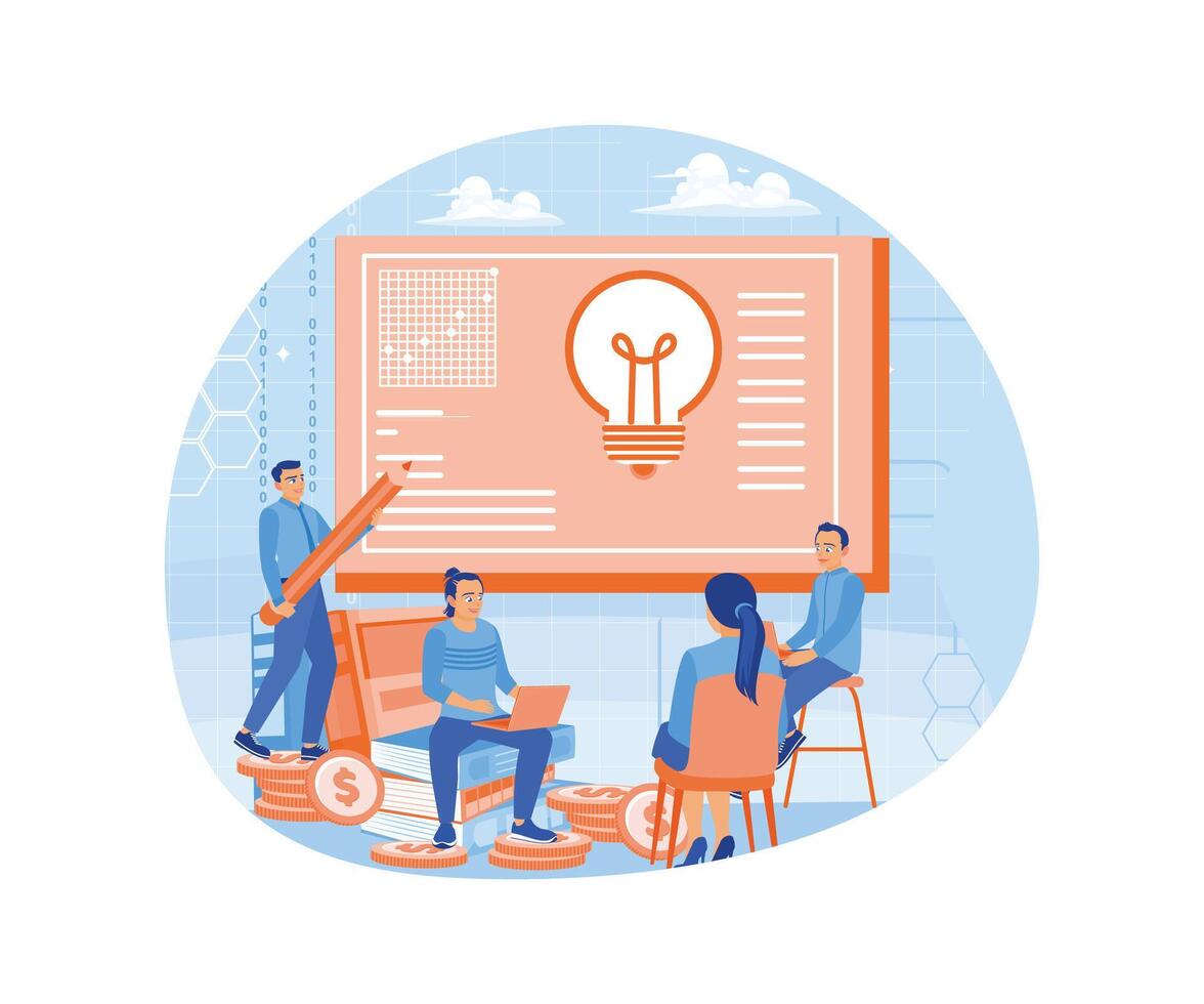The CEO chairs a meeting about finances. CEO and employees communicate with each other during meetings. Financial education concept. Flat illustration. vector
