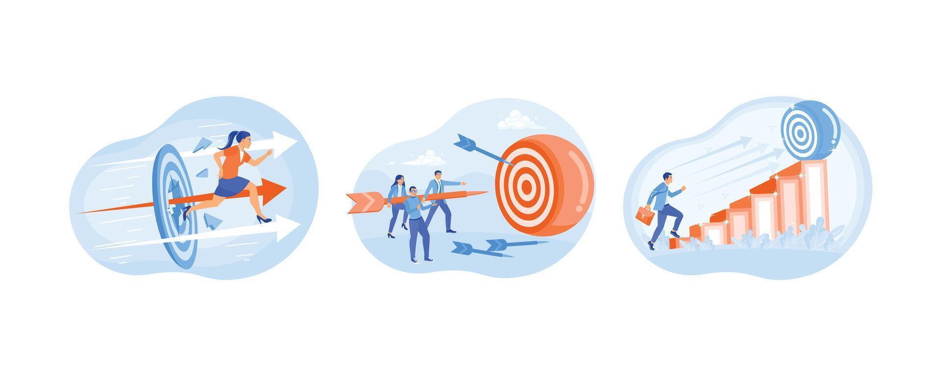 Businessman work hard. Managers instruct towards business targets. Business growth towards success. Business Target concept. Set flat illustration. vector