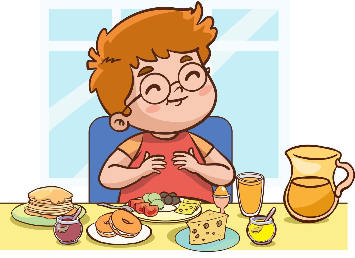 Unhealthy eating, sedentary inactive lifestyle, gluttony problems of overweight kids set illustration. Cartoon isolated children with big belly lying on sofa, kids drink and eat fast food vector